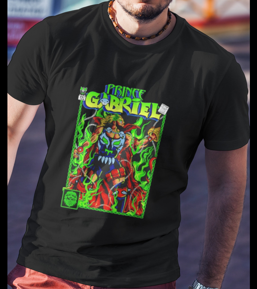 Prince Gabriel Comic Book Cover Fantasy Chain And Sword Warrior Neon Green Flames T-Shirt