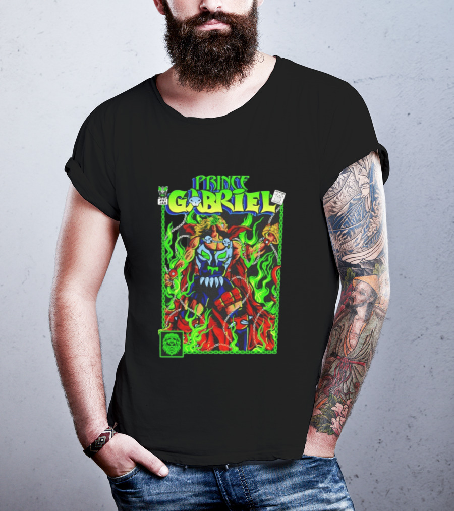 Prince Gabriel Comic Book Cover Fantasy Chain And Sword Warrior Neon Green Flames T-Shirt