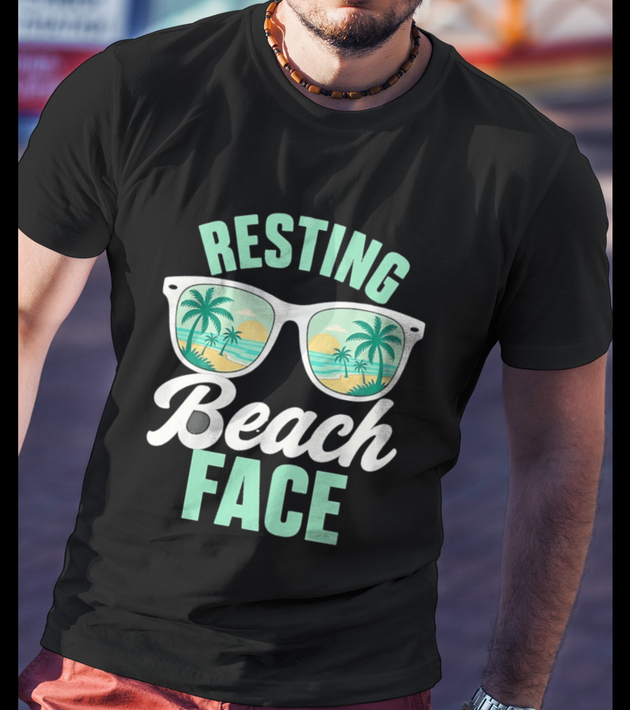 Resting Beach Face Sunglasses Palm Trees Tropical Summer Vacation T-Shirt