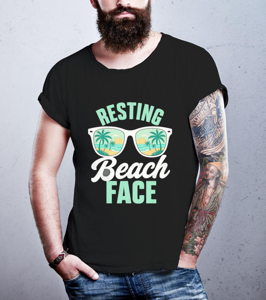 Resting Beach Face Sunglasses Palm Trees Tropical Summer Vacation T-Shirt
