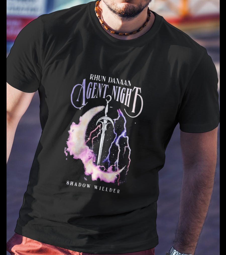 Rhun Danaan Agent Night Shadow Wielder Sword Moon Lightning T-Shirt