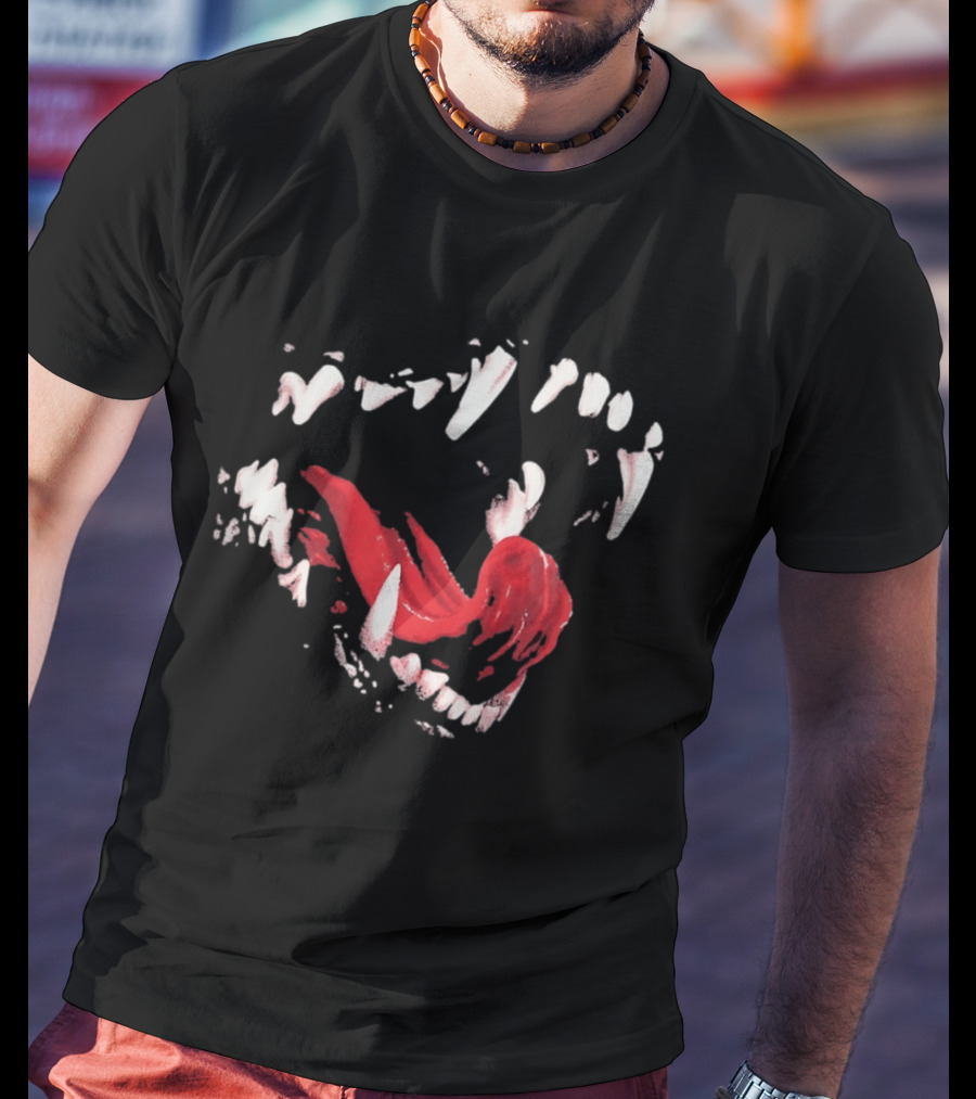 Snarling Wolf Mouth Teeth Animal Predator Red Brush T-Shirt