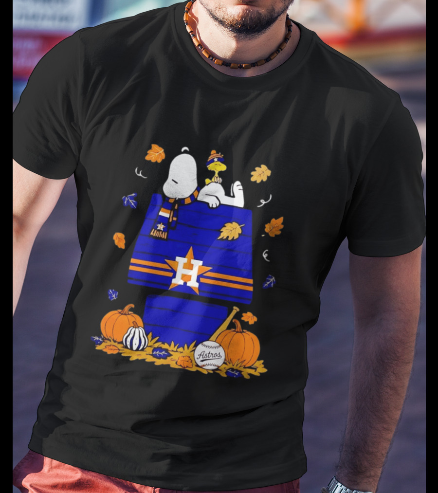 Snoopy Woodstock Houston Astros Fall Baseball Halloween Pumpkins T-Shirt