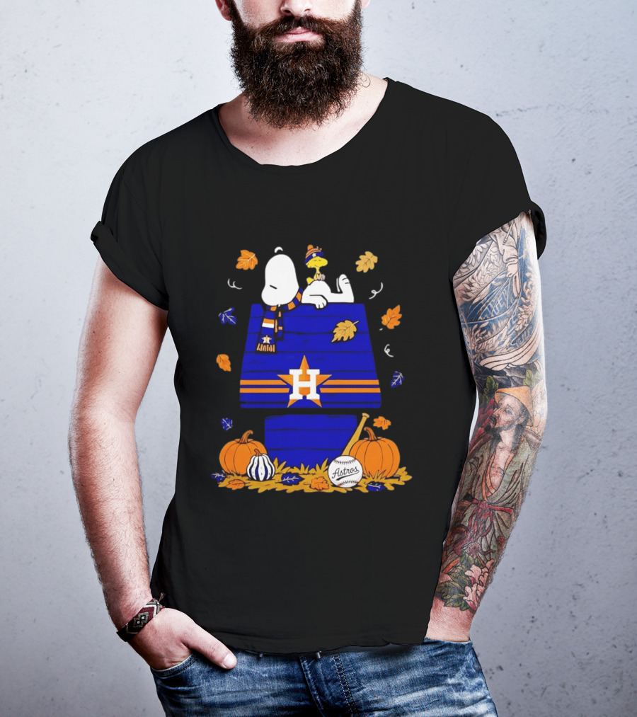 Snoopy Woodstock Houston Astros Fall Baseball Halloween Pumpkins T-Shirt