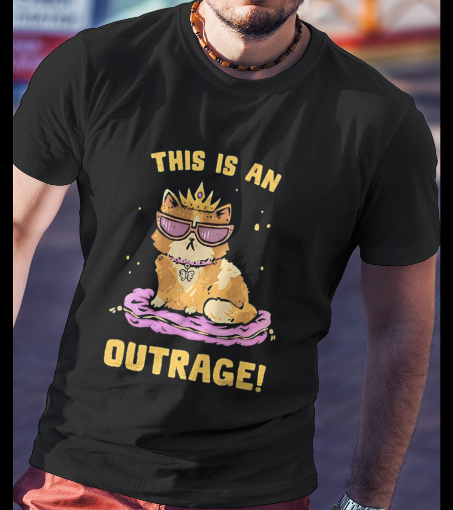 This Is An Outrage Cat With Crown Sunglasses And Butterfly Necklace T-Shirt