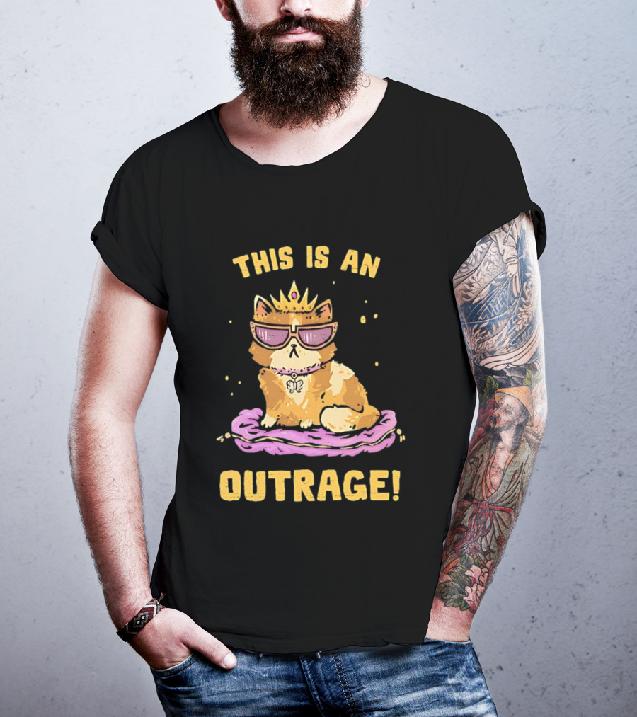 This Is An Outrage Cat With Crown Sunglasses And Butterfly Necklace T-Shirt