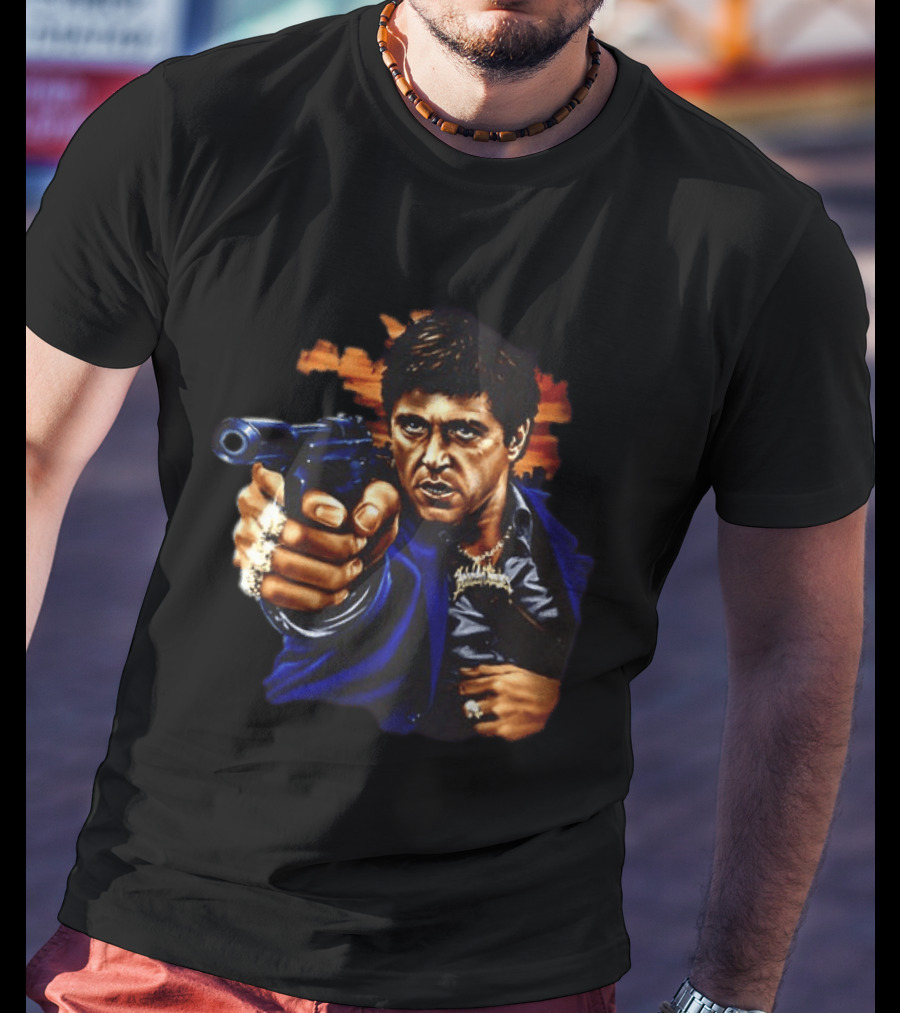 Tony Montana Every Dog Have His Day Scarface Film Iconic Gun Scene T-Shirt