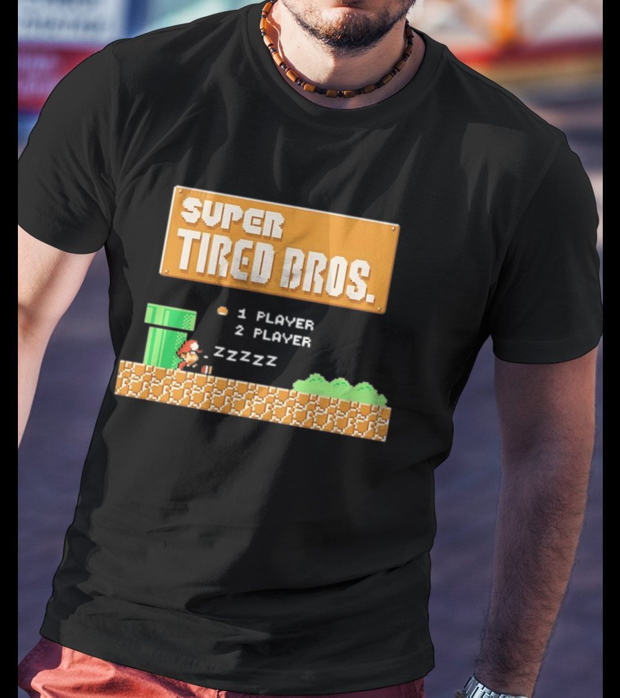 Super Tired Bros Sleepy ZZZZZ Mario 1 Player 2 Player T-Shirt
