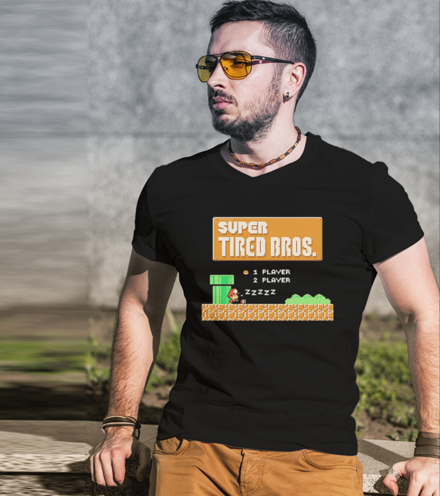 Super Tired Bros Sleepy ZZZZZ Mario 1 Player 2 Player T-Shirt