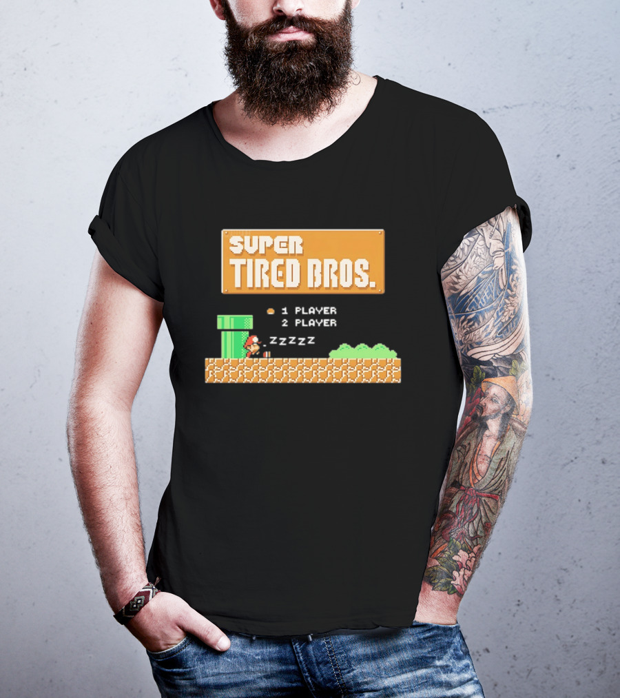 Super Tired Bros Sleepy ZZZZZ Mario 1 Player 2 Player T-Shirt