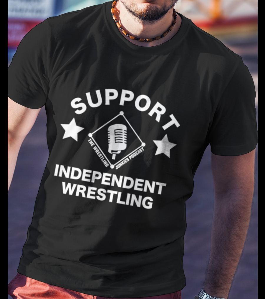 Support Independent Wrestling The Wrestling Junkies Podcast Microphone Stars T-Shirt