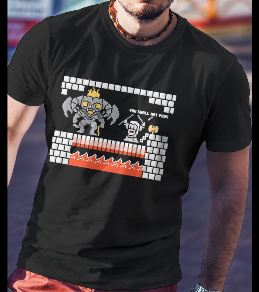 You Shall Not Pass Balrog Gandalf Pixel Retro Gaming T-Shirt