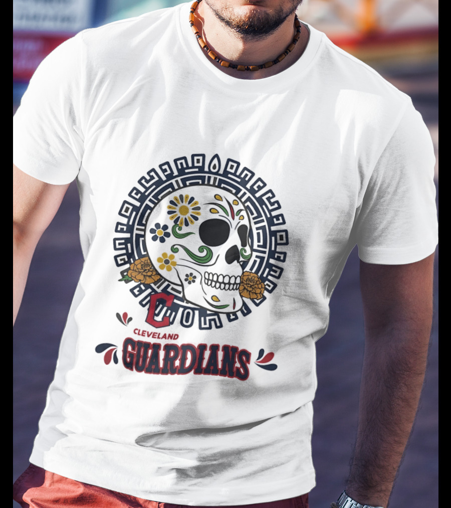 Cleveland Guardians Sugar Skull Day Of The Dead Floral Motif T-Shirt