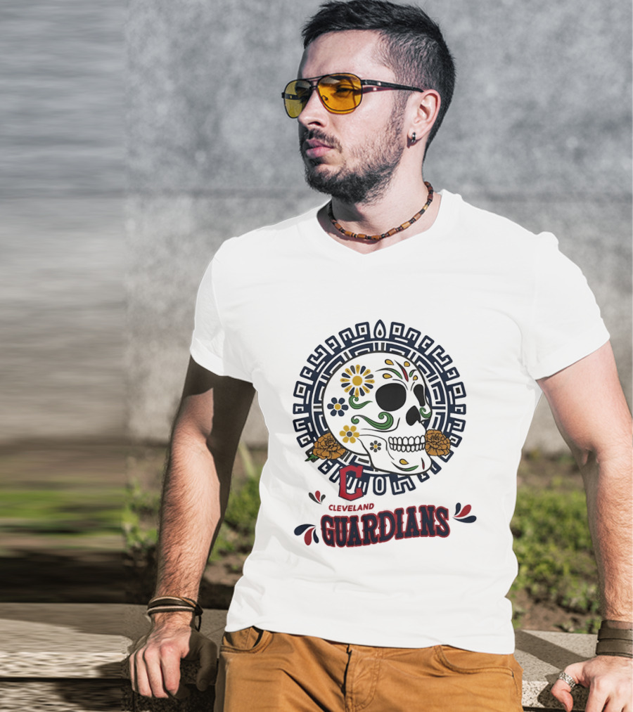 Cleveland Guardians Sugar Skull Day Of The Dead Floral Motif T-Shirt
