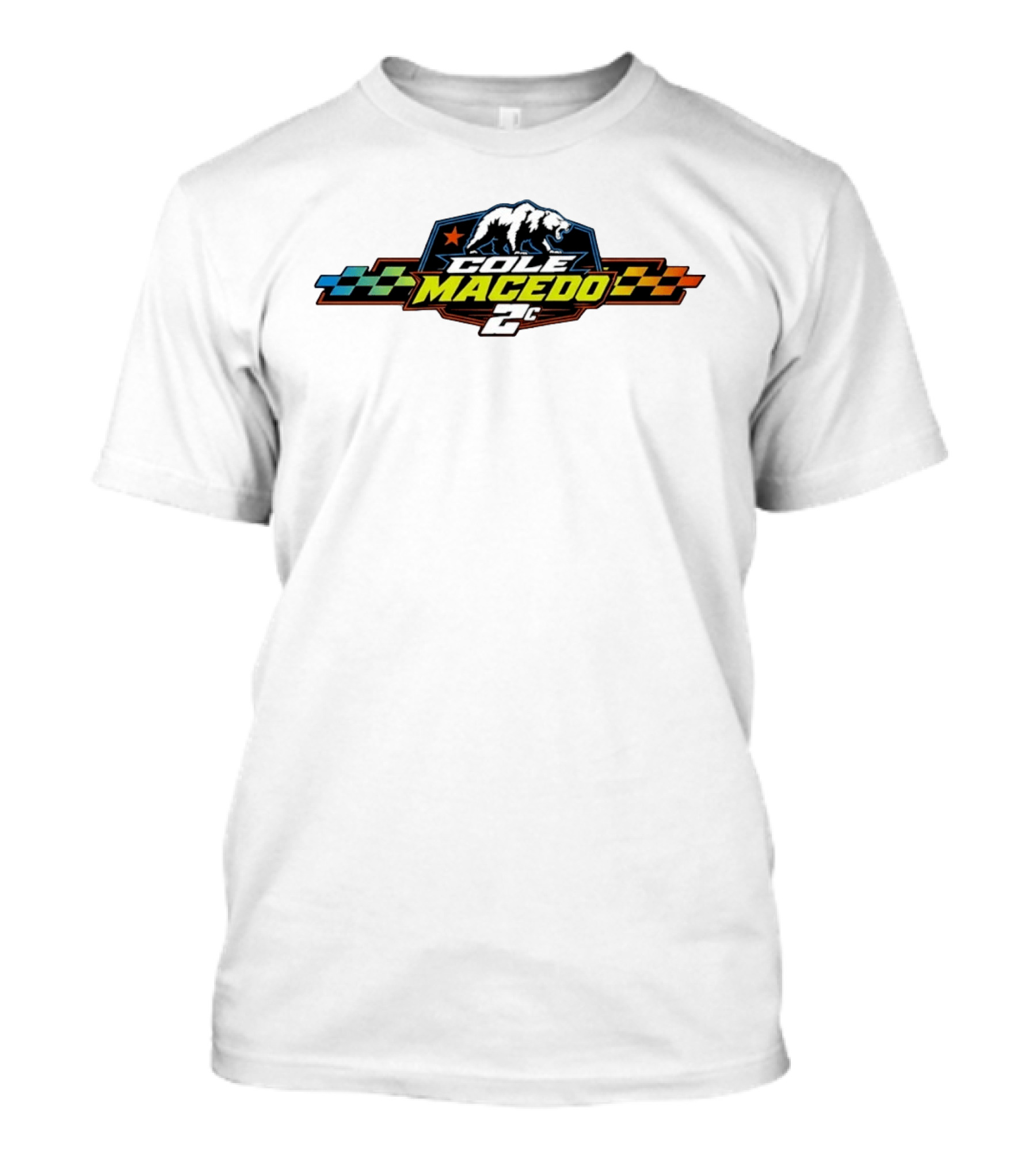 Cole Macedo 2C Racing Bear Emblem With Checkered Flags And Star T-Shirt