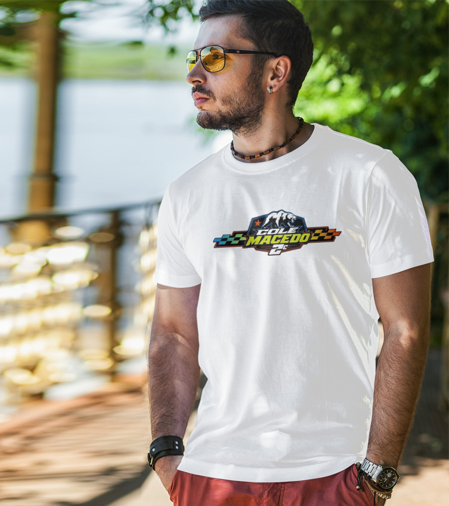 Cole Macedo 2C Racing Bear Emblem With Checkered Flags And Star T-Shirt
