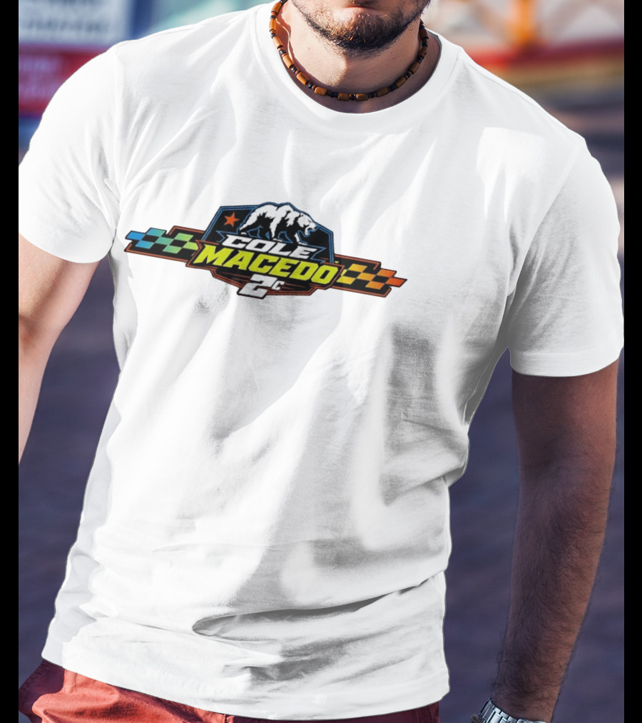 Cole Macedo 2C Racing Bear Emblem With Checkered Flags And Star T-Shirt