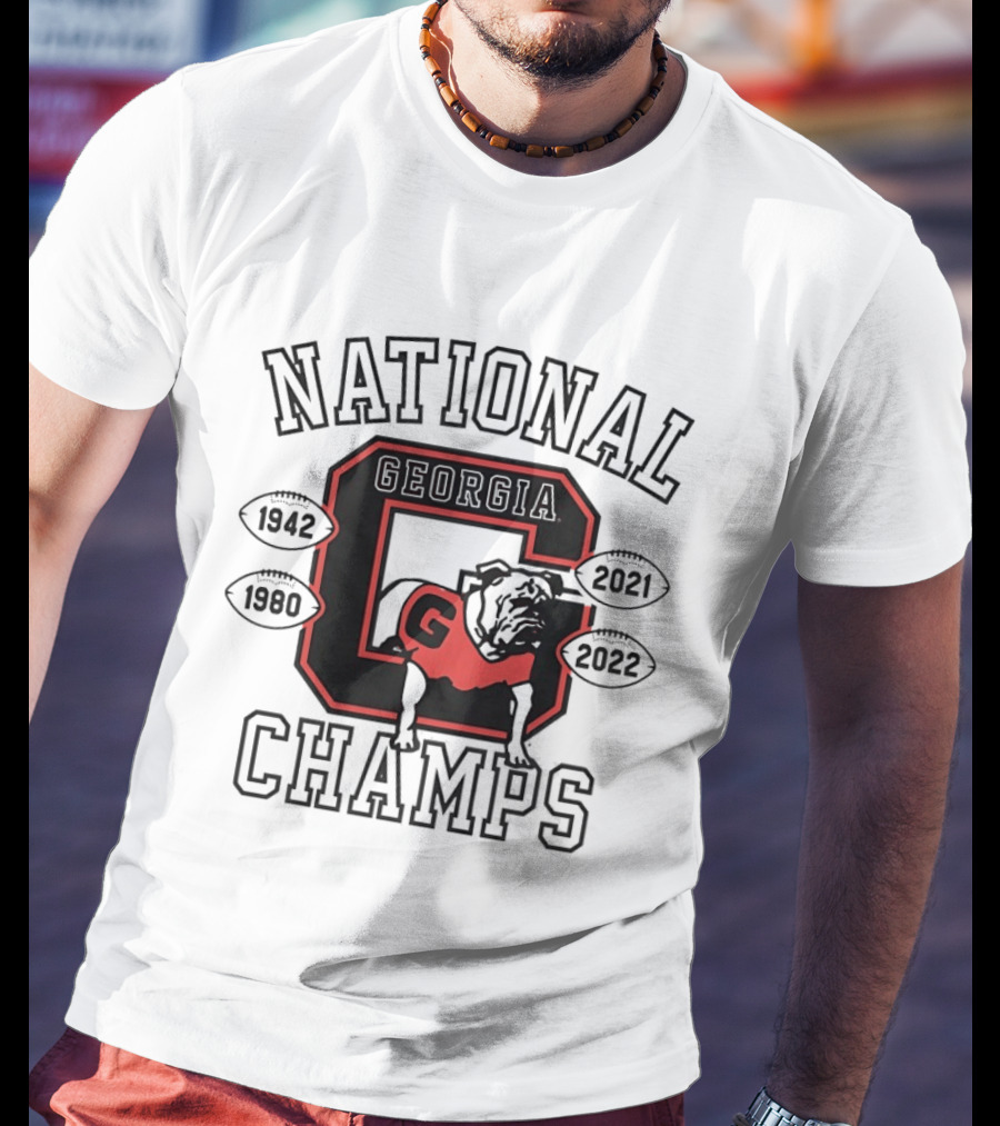 Georgia Bulldogs National Champs 1942 1980 2021 2022 Bulldog Football T-Shirt