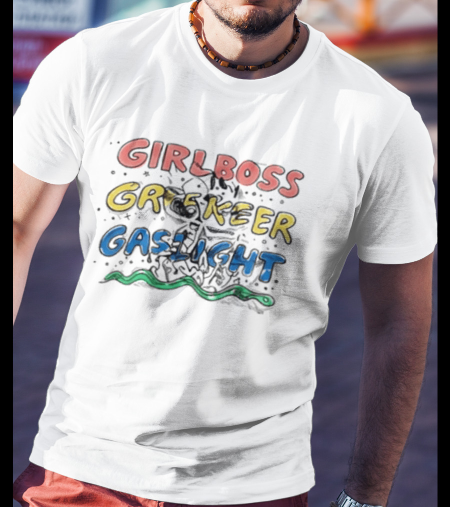 Girlboss Gatekeep Gaslight Meme With Colorful Text And Snake Motif T-Shirt