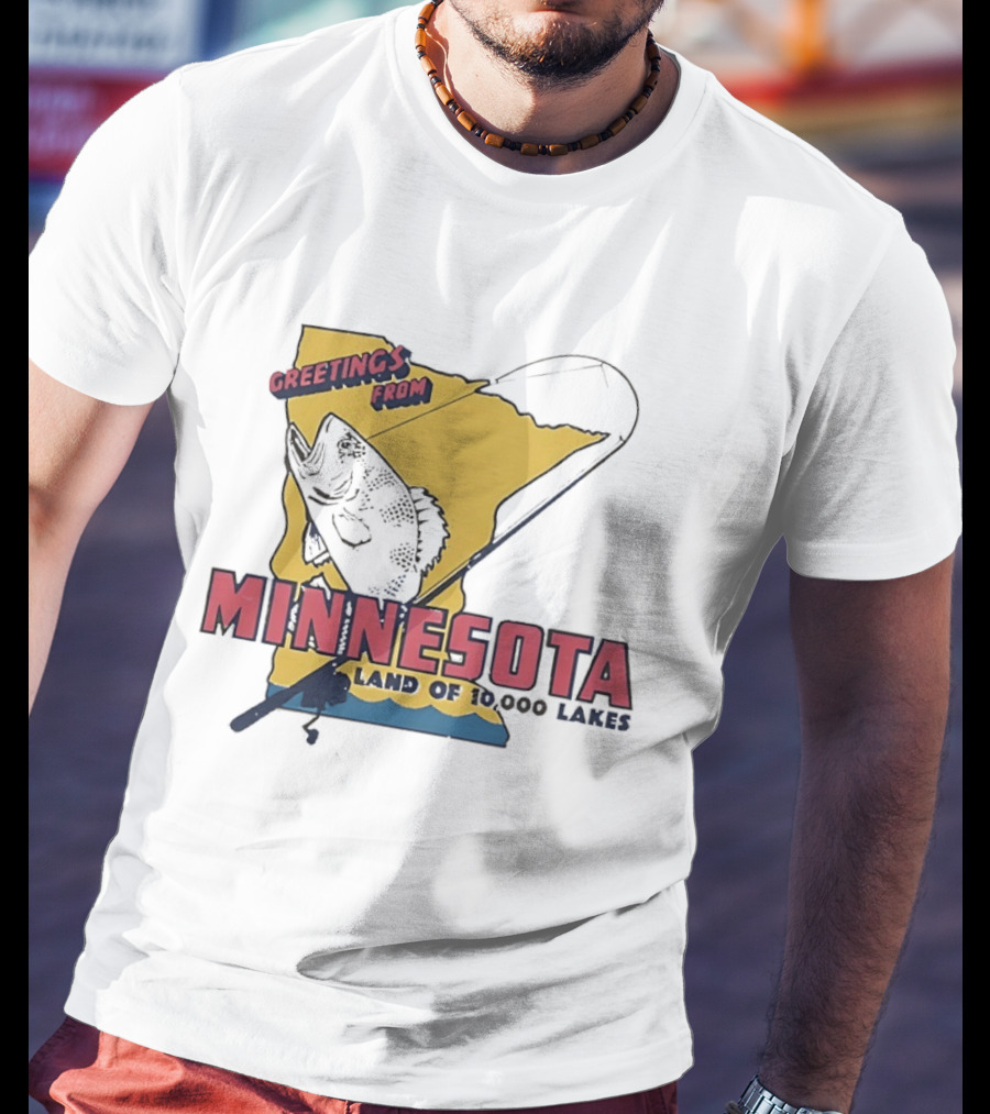 Greetings From Minnesota Land Of 10000 Lakes Fishing Map T-Shirt