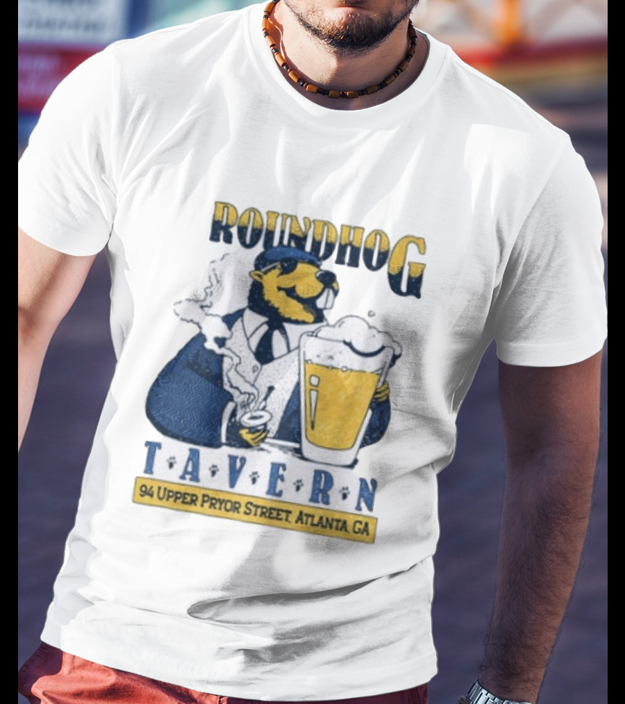 Groundhog Tavern 94 Upper Pryor Street Atlanta GA Vintage Style Beer And Smoke T-Shirt