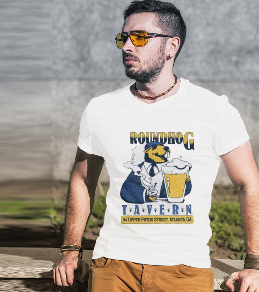 Groundhog Tavern 94 Upper Pryor Street Atlanta GA Vintage Style Beer And Smoke T-Shirt