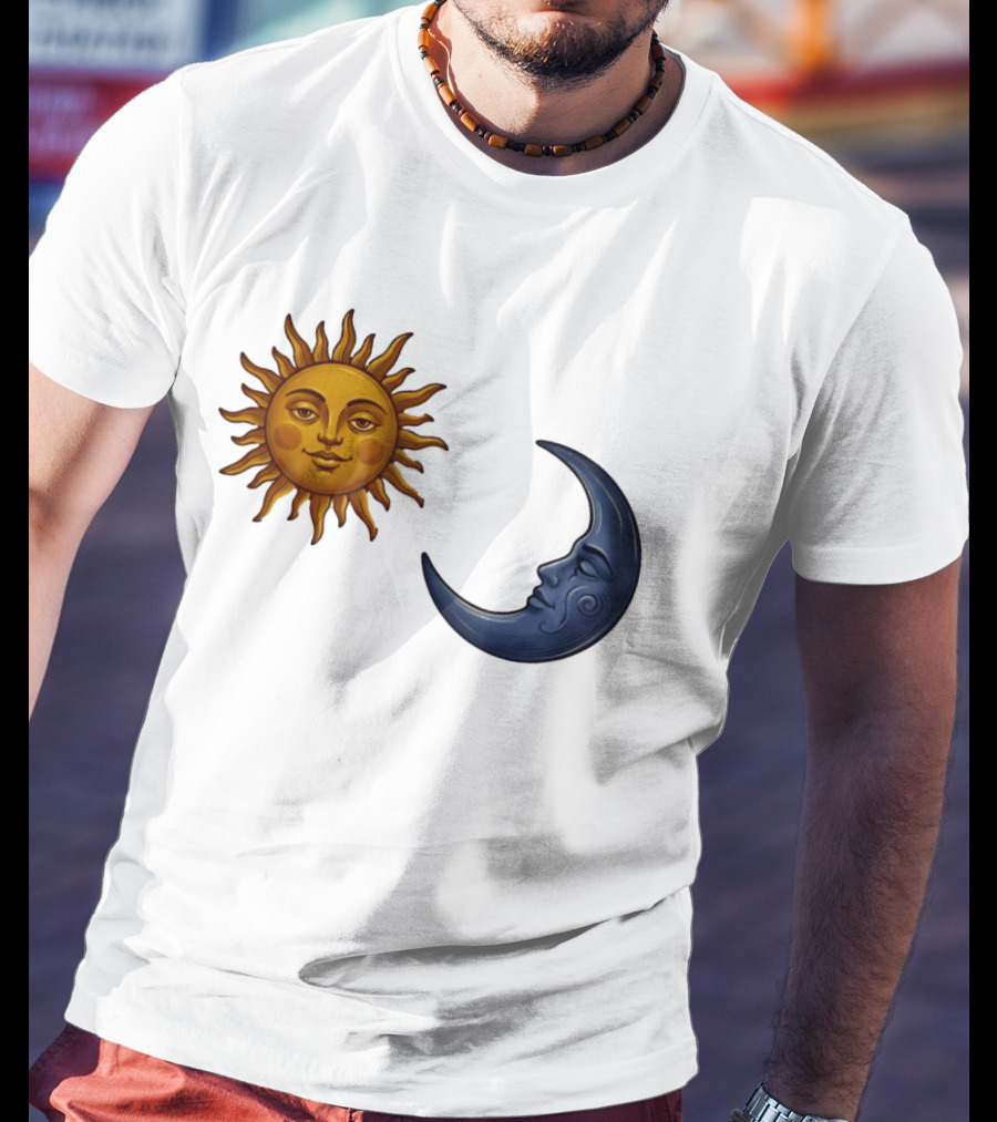 Sun Face And Crescent Moon Celestial Pair Harmony T-Shirt