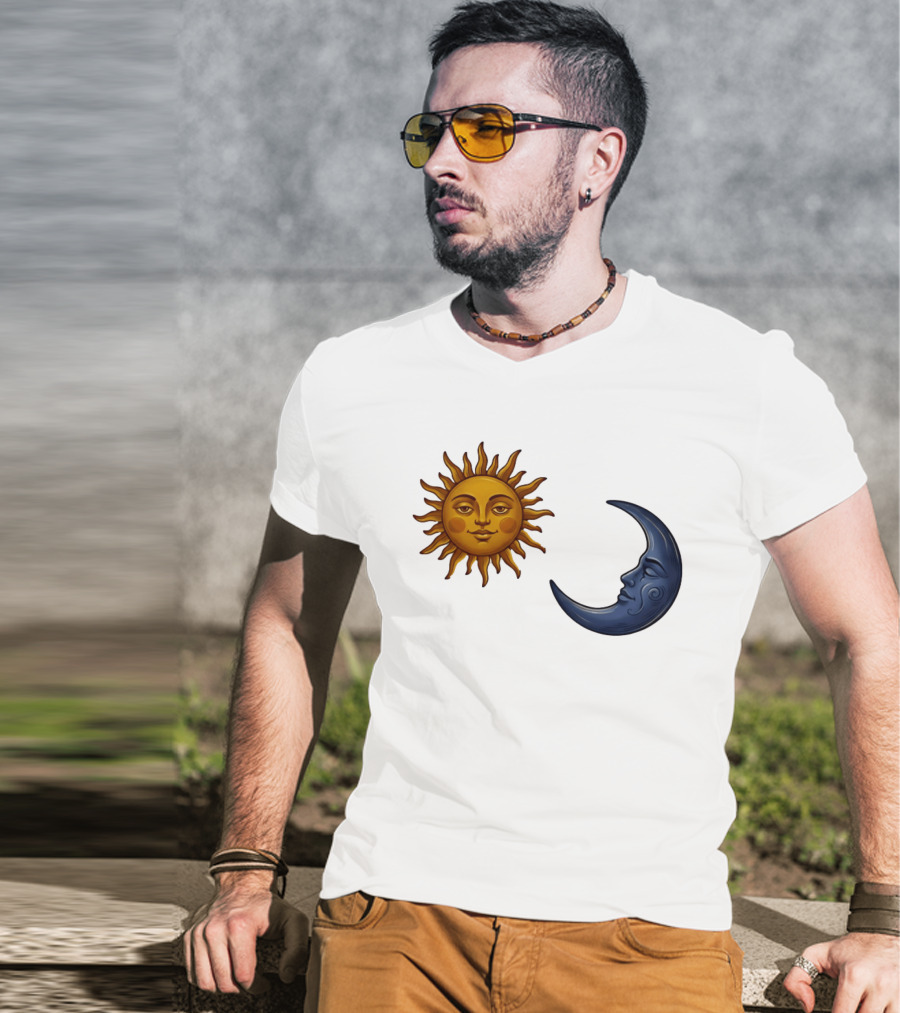 Sun Face And Crescent Moon Celestial Pair Harmony T-Shirt