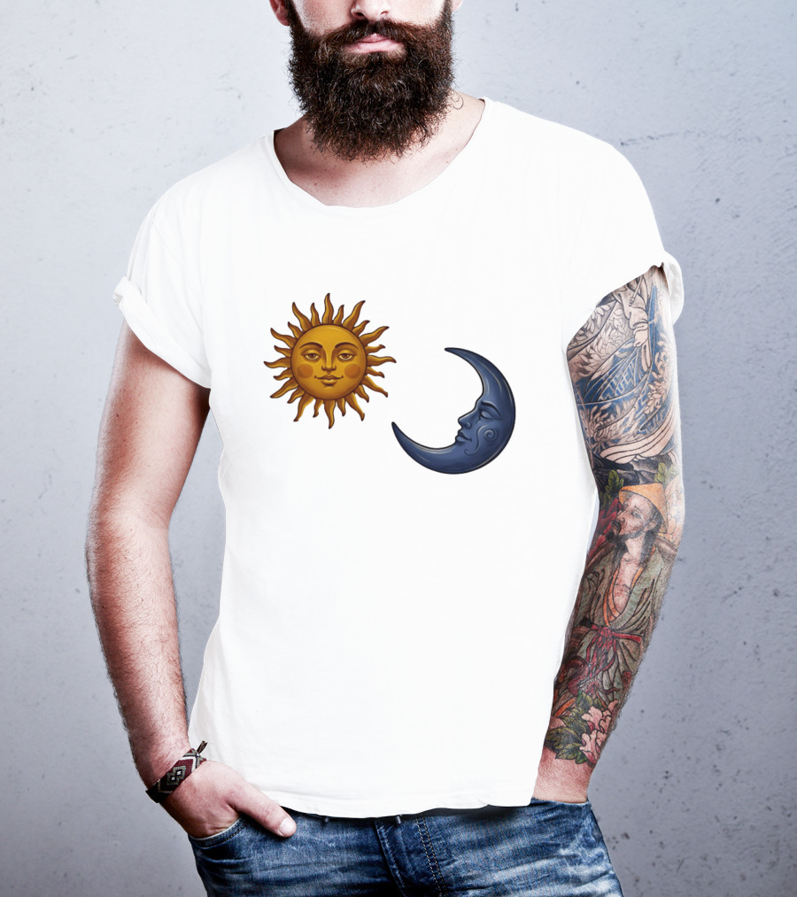 Sun Face And Crescent Moon Celestial Pair Harmony T-Shirt