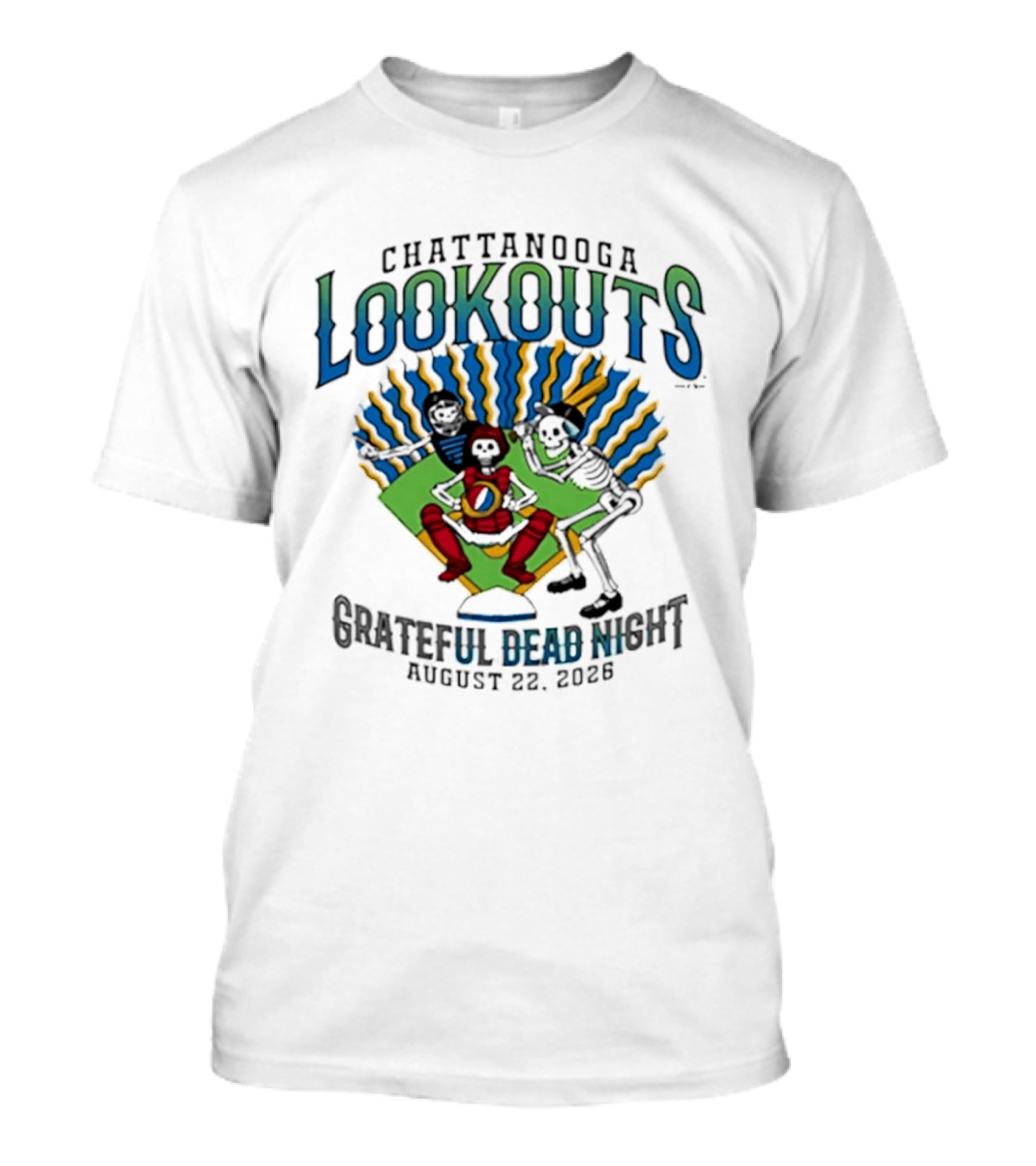 Chattanooga Lookouts Grateful Dead Night August 22 2026 Skeleton Baseball T-Shirt