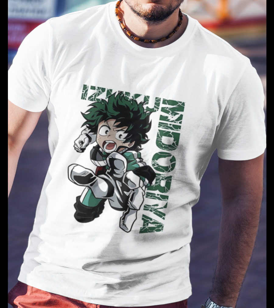Izuku Midoriya Action Pose Green Hero Costume Anime T-Shirt