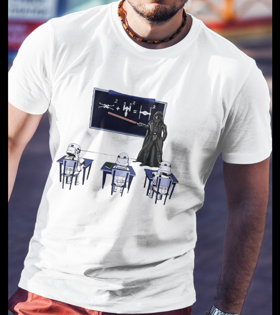 Darth Vader Teaching TIE Fighter Math To Stormtroopers Classroom Cartoon T-Shirt