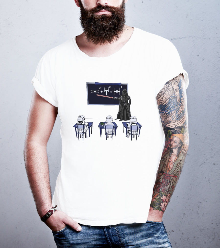 Darth Vader Teaching TIE Fighter Math To Stormtroopers Classroom Cartoon T-Shirt