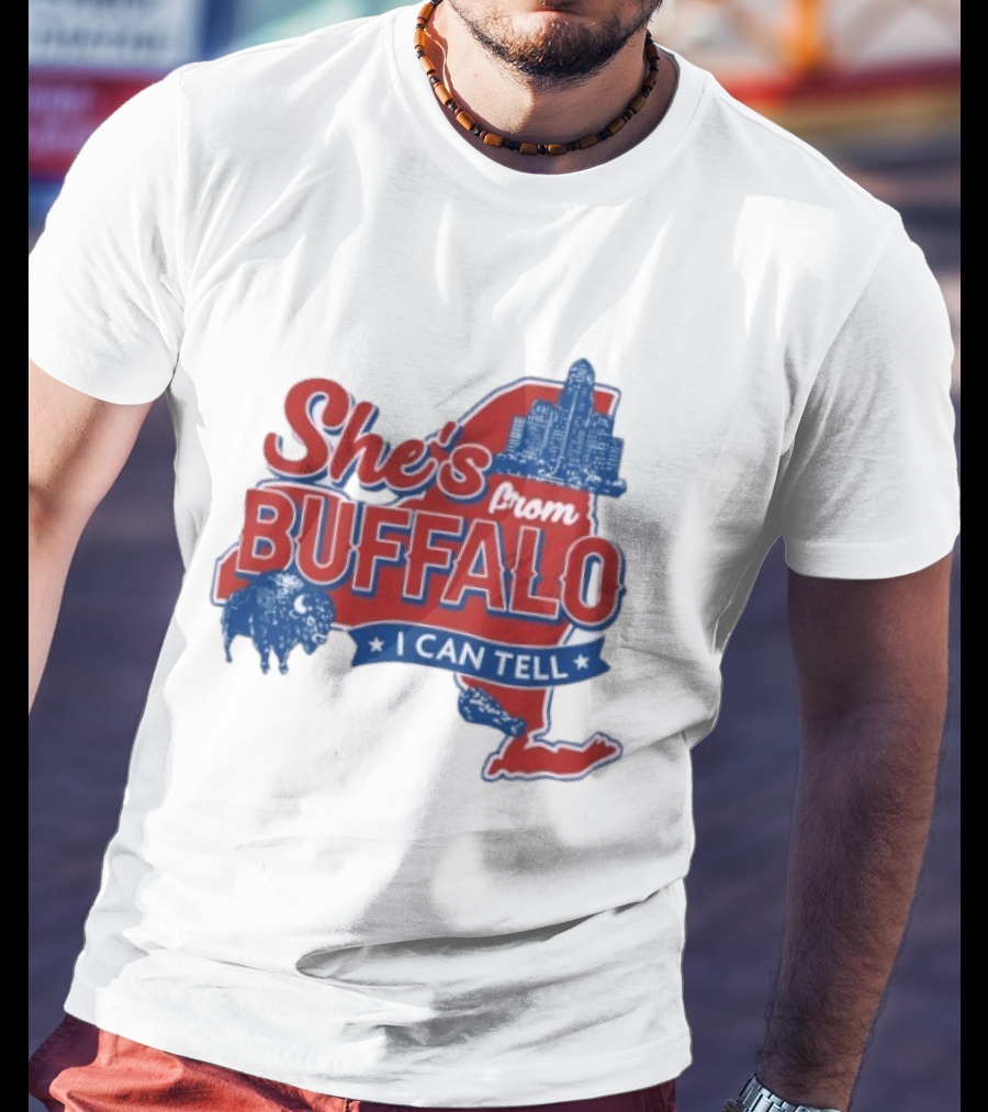 She's From Buffalo I Can Tell New York Skyline Map Bison T-Shirt
