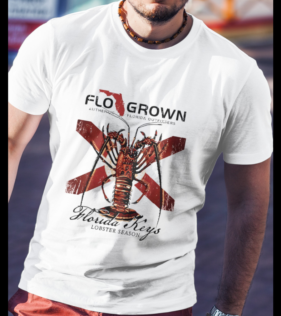 FLO GROWN Authentic Florida Outdoors Florida Keys Lobster Season Spiny Lobster Florida Flag T-Shirt