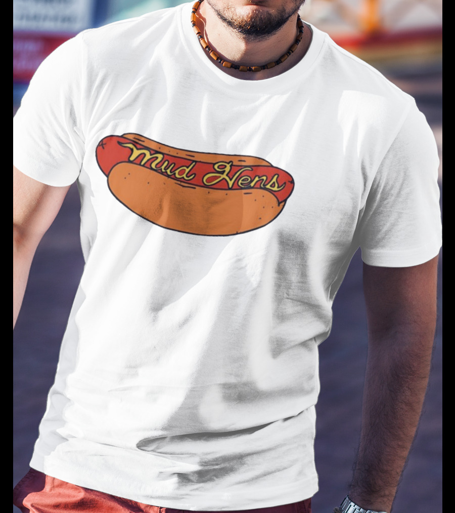 Mud Hens Cursive Lettering Footlong Hot Dog Baseball Team T-Shirt