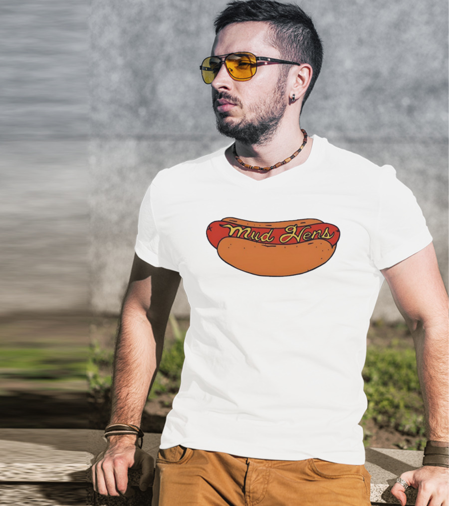 Mud Hens Cursive Lettering Footlong Hot Dog Baseball Team T-Shirt