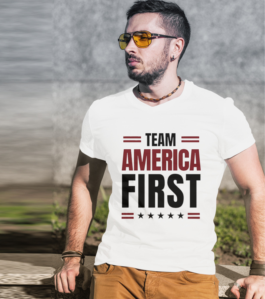 Team America First Patriotic USA Stars Stripes T-Shirt