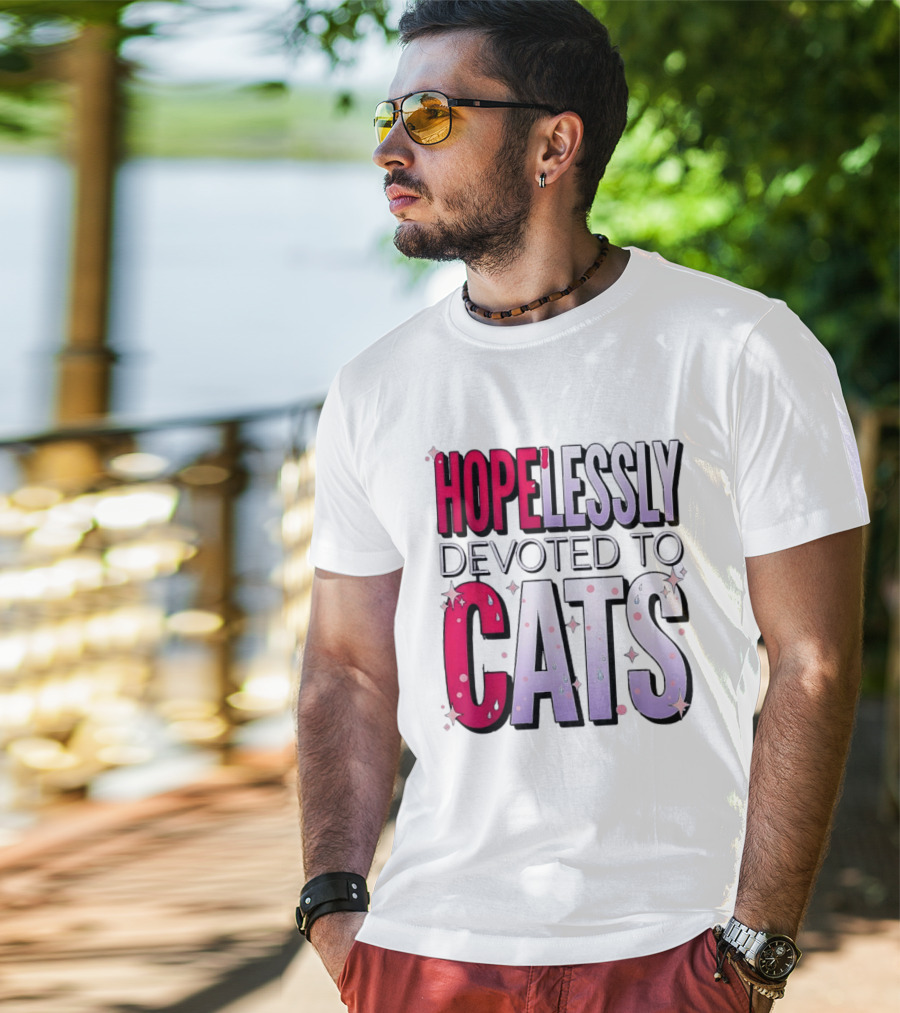 Hopelessly Devoted To Cats Glitter Sparkle T-Shirt