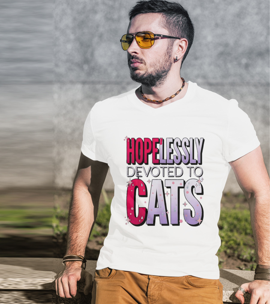 Hopelessly Devoted To Cats Glitter Sparkle T-Shirt
