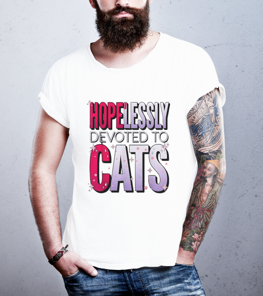 Hopelessly Devoted To Cats Glitter Sparkle T-Shirt