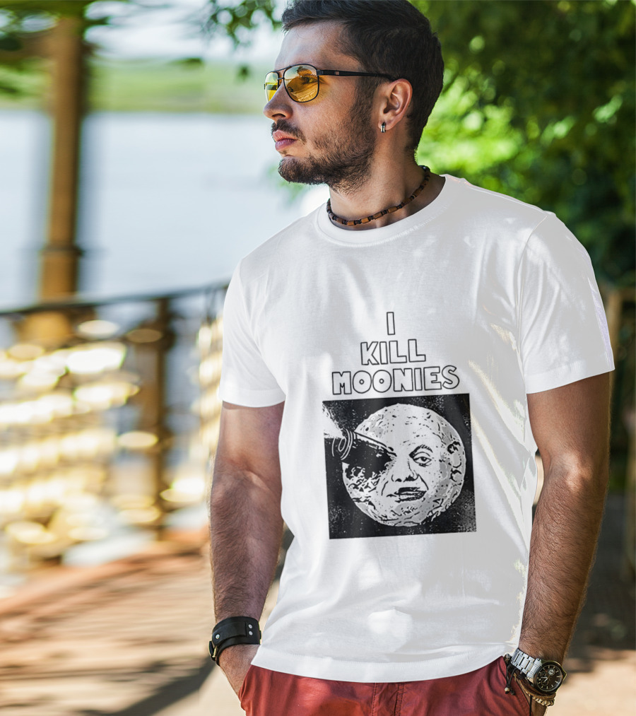 I Kill Moonies Man In The Moon Rocket Eye T-Shirt