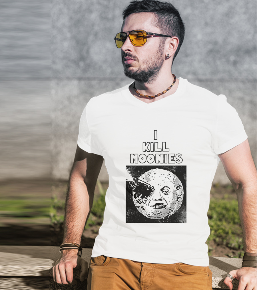 I Kill Moonies Man In The Moon Rocket Eye T-Shirt