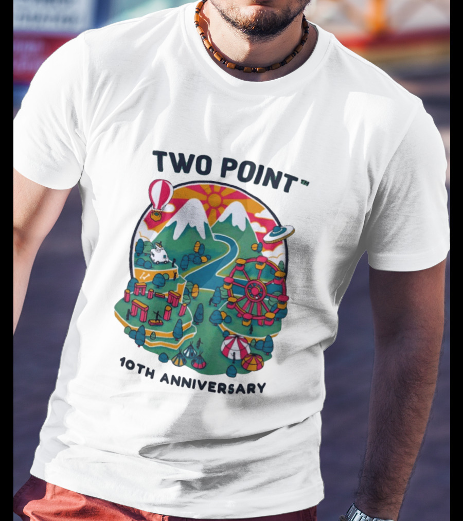 Two Point 10th Anniversary Scenic Mountain Adventure With UFO And Hot Air Balloon T-Shirt