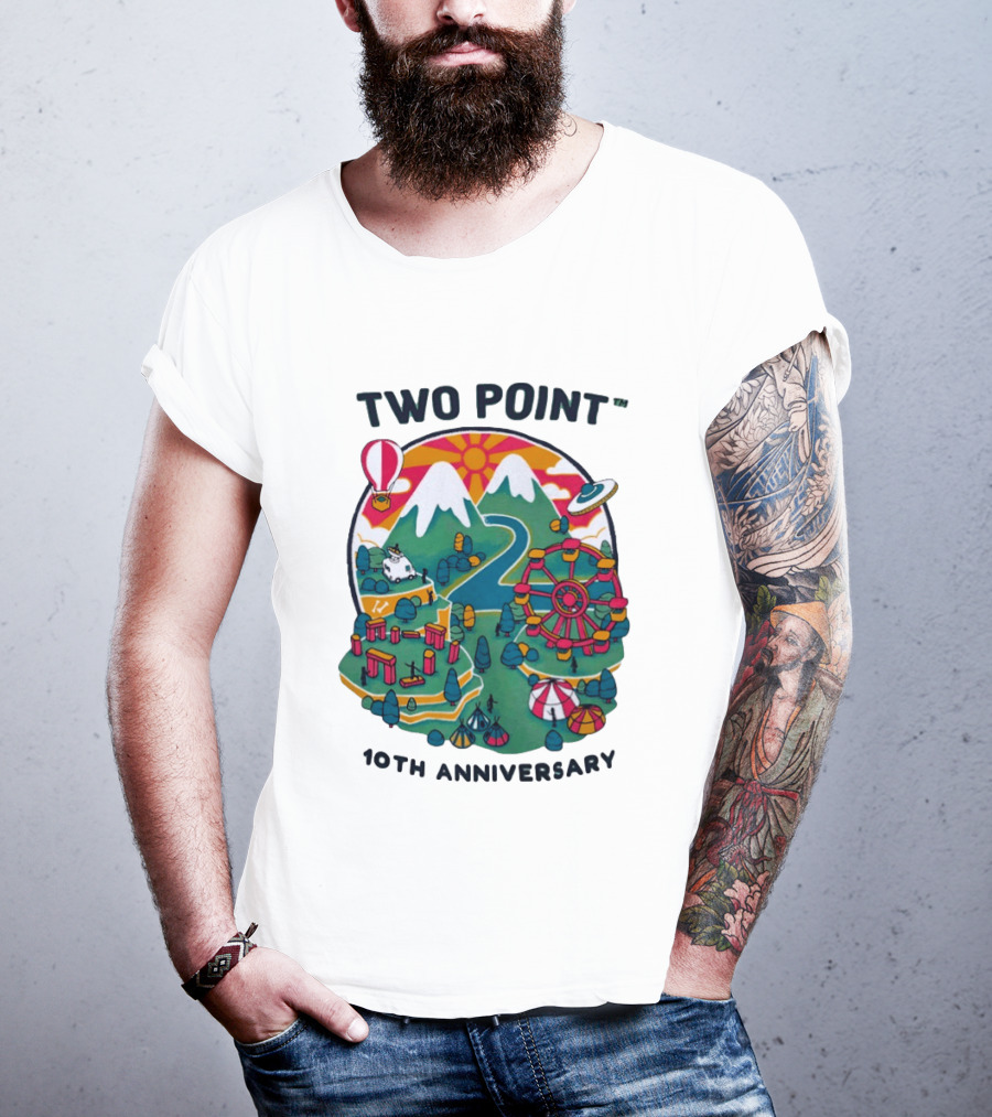 Two Point 10th Anniversary Scenic Mountain Adventure With UFO And Hot Air Balloon T-Shirt