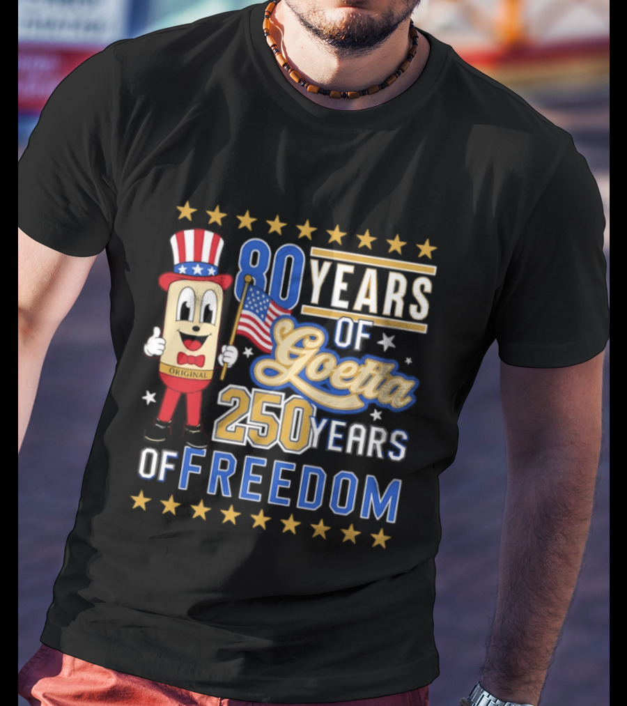 80 Years Of Goetta 250 Years Of Freedom Uncle Sam Bear Holding American Flag T-Shirt