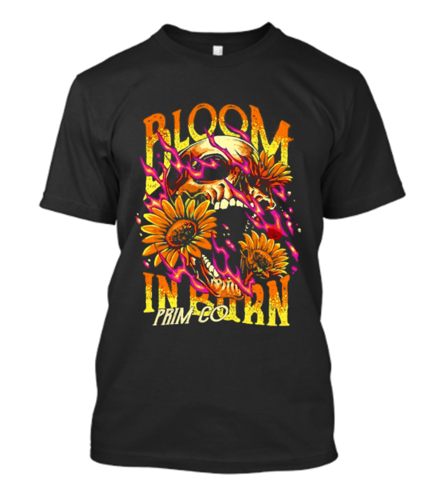 Bloom In Burn Prim Co Skull And Sunflowers T-Shirt