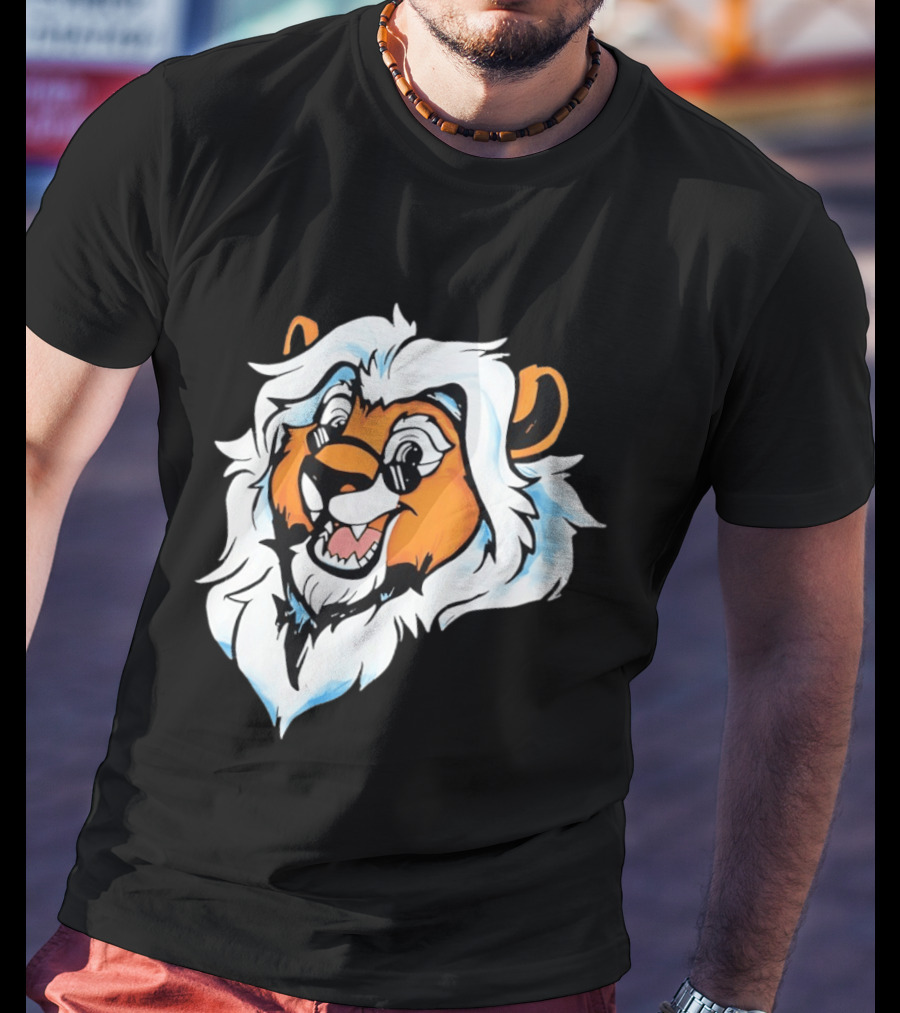 Cartoon Lion Head With Sunglasses And White Mane T-Shirt