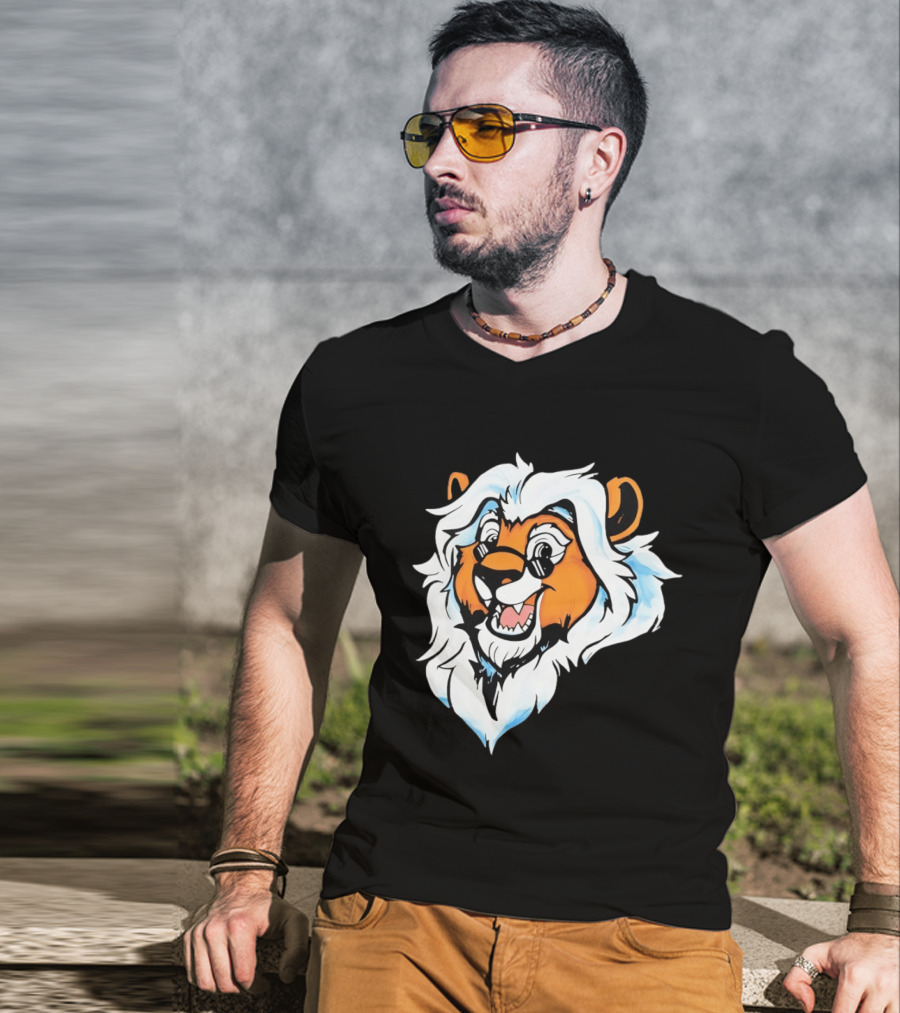 Cartoon Lion Head With Sunglasses And White Mane T-Shirt