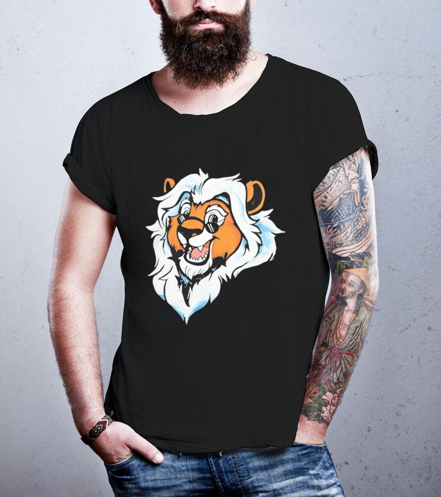Cartoon Lion Head With Sunglasses And White Mane T-Shirt